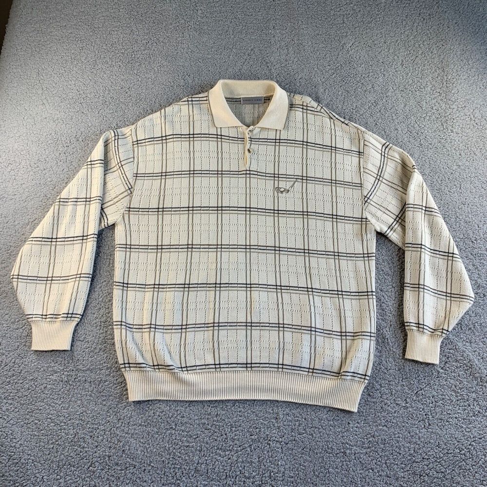 Vintage Cypress Links Sweater Mens XLT Tall Plaid Chunky Knit USA Golf Ivory NEW